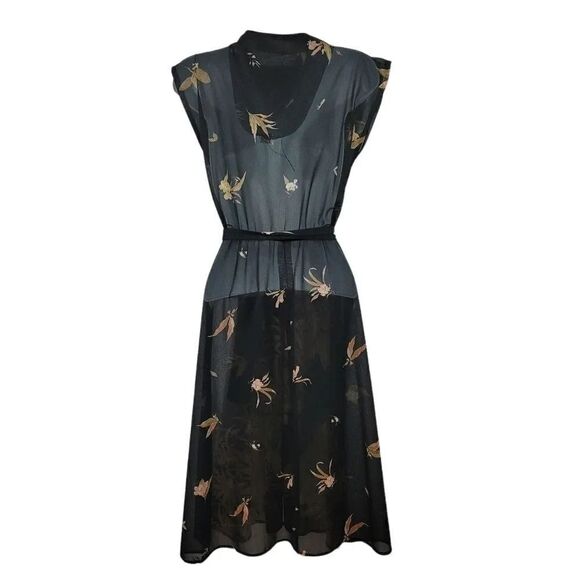 Vintage 70's Cascading Floral Sheer Chiffon Midi Dress Size 5/XS/Small - Picture 3 of 9